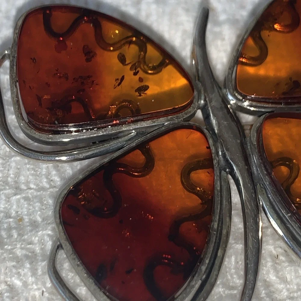 BALTIC AMBER Butterfly‎ Pendant Or Brooch Pin 925 STERLING SILVER
